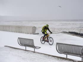 A brave cyclist takes a trip along the Prom in Kirkcaldy during the ‘Beast from the East’ weather in February 2018.