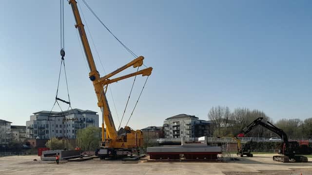 The large crane which will be used to lift new bridge onto huge transporter vehicle