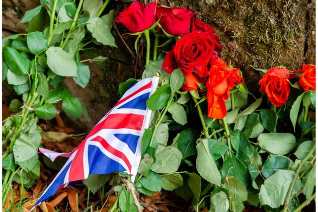 One of the floral tributes left near St Nicholas Church in Kenilworth. Photo by Mike Baker