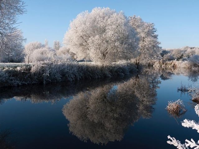 A river with snow covered trees.
River Arrow in Alcester by Elaine.