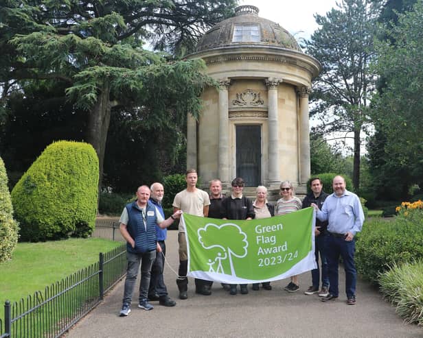 In Jephson Gardens from left to right Simon Richardson (WDC Green Spaces), Jon Holmes (WDC Green Spaces) Terry Cowley, Thomas Waight, Chanel Neil and Carrie Lovejoy (idVerde), Elizabeth Sheehan (Chair, Friends of Oakley Wood), Karl Curtis (Warwickshire Wildlife Trust), Councillor Will Roberts (WDC). Picture courtesy of Warwick District Council.