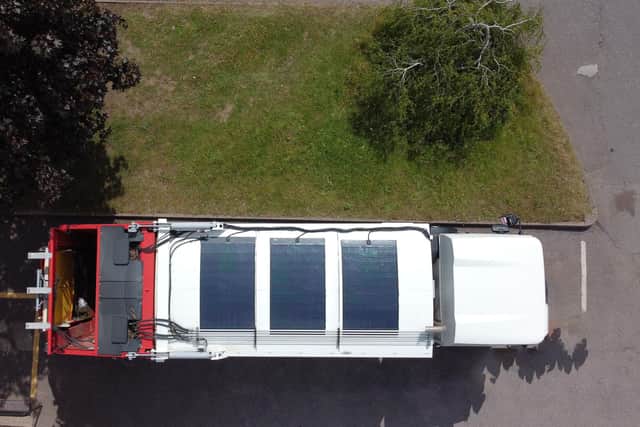 Solar mats on one of WDC's refuse and recycling vehicles.