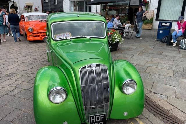 Vintage cars on display.