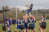 Leamington Second Row, Greg Atherton, securing lineout possession. Pic: Ken Pinfold.