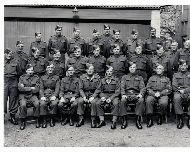 The Post Office Home Guard on 15th October 1944 taken at the rear of the
Post Office [The Dock] in Priory Terrace. The back row includes: - A.
Johnson, C. Wilson, R. Law, P. Millin, F. Alsop, W. Bennett and Mr. Adams.
The middle row includes: - J. Grimster, C. Hesk, M. Smith, J. Grimster, F.
Rowlatt, R. Taylor, A. Neale, W. Ayris, R. Lee and F. Bonner. The front row
includes: - Mr. McDonagh, H. Boswell, G. Goode, C. Hawkins, H. Keen and C.
Dale. I understand that Stan Woods and P. Taylor are also in the photo. Photo supplied by Allan Jennings.