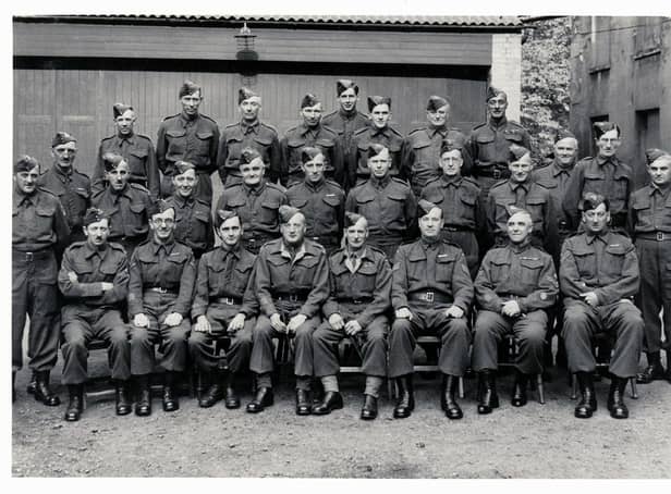 The Post Office Home Guard on 15th October 1944 taken at the rear of the
Post Office [The Dock] in Priory Terrace. The back row includes: - A.
Johnson, C. Wilson, R. Law, P. Millin, F. Alsop, W. Bennett and Mr. Adams.
The middle row includes: - J. Grimster, C. Hesk, M. Smith, J. Grimster, F.
Rowlatt, R. Taylor, A. Neale, W. Ayris, R. Lee and F. Bonner. The front row
includes: - Mr. McDonagh, H. Boswell, G. Goode, C. Hawkins, H. Keen and C.
Dale. I understand that Stan Woods and P. Taylor are also in the photo. Photo supplied by Allan Jennings.