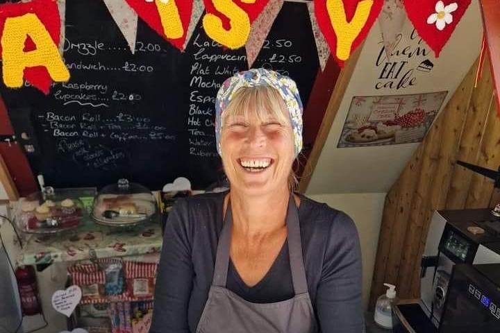 Daisy Hampshire, 55, pictured on her boat running Daisy's Bakin Butty.