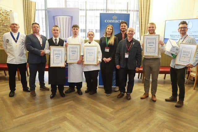 Third from left, Bobble Bendle, Jack Johnson and Caitlin Mann celebrate their success at the British Culinary Finals
