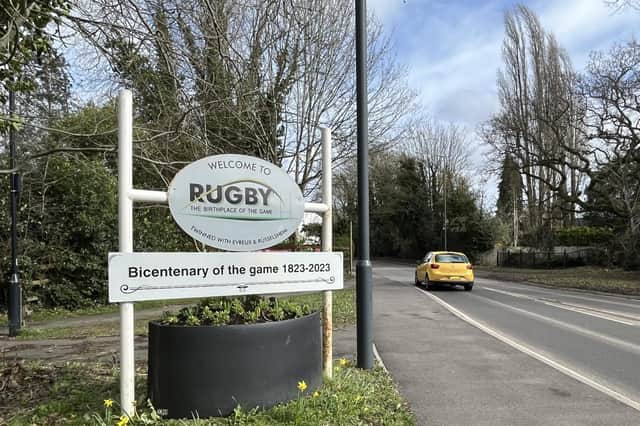 One of the new additions to the nine signs that tell people they are arriving in Rugby.