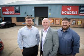 (Left to right) Richard Cooper, assistant manager at Howdens, Simon Hain, director at ehBn Reeves, and Richard O Brien, depot manager at Howdens. Picture supplied.