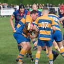 Leamington forward John Brear taking on the opposition pack. Pic by Ken Pinfold.