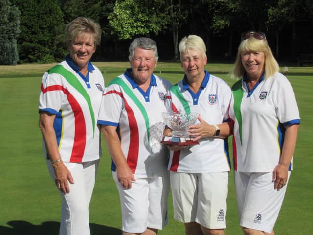 The 2022 Warwickshire County Bowling Association Senior Fours champions. (From left to right) Anita Cowdrill, Jenny Wickens, Janice White and Dawn Horne.