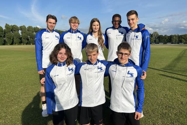 Leamington’s National Qualifiers - back row left to right: Joshua Paton, Ned Stevens, Teia Hendley, Andre Onyekwye, Charlie Rounce front row left to right: Annabel Crees, Dan Wilks, Axel Martin. Pic by LSASC
