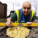 Mark Morrell, aka Mr Pothole, fixes a pothole with Pot Noodle as the first step in his new potty campaign