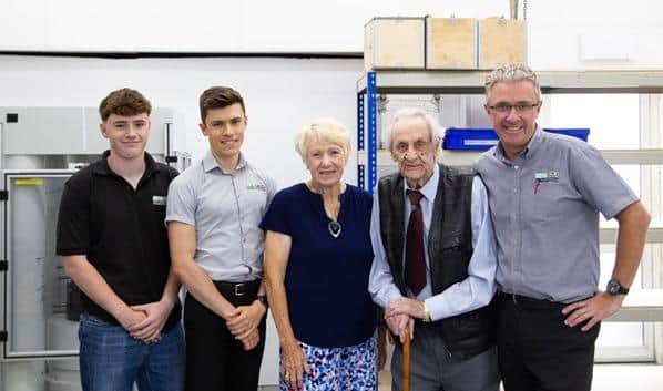 Ted Procter, 95 of Priors House, co-founded Procter and Chester Measurements (PCM Ltd) in 1983. He returned to the company recently to mark 40 yeas of its success. Picture supplied.