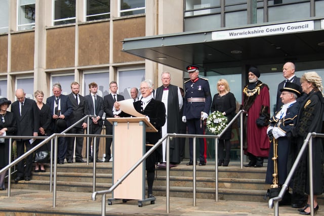 David Kelham, The High Sheriff of Warwickshire, reading the announcement. Photo by Gill Fletcher