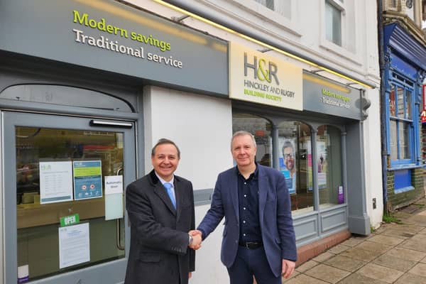 MP Alberto Costa with Chief Executive of Hinckley & Rugby Building Society, Colin Fyfe