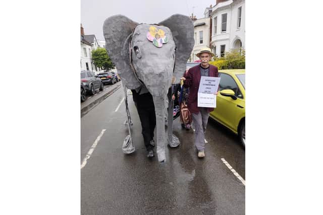 The Slaughterhouse Players have remembered world famous ringmaster Sam Lockhart, who lived in Leamington, by forming a circus troupe including a costume of one of his legendary trained elephants Wilhelmina. Picture submitted.