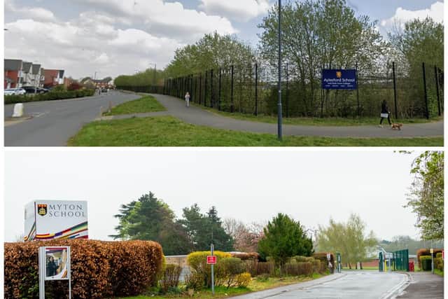 Two schools in Warwick will face major disruption to the start of their school year after being identified as having a type of potentially dangerous concrete.
Ayelsford School and Myton School are among the many schools in England that have been forced to close some of its buildings due to the national reinforced autoclaved aerated concrete (Raac) saga. Top photo shows Aylesford School (Photo by Google Streetview) and bottom photo shows Myton School (Photo by Mike Baker).