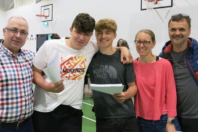 Southam pupils Tiago and Alex after opening their results. Photo by Southam College