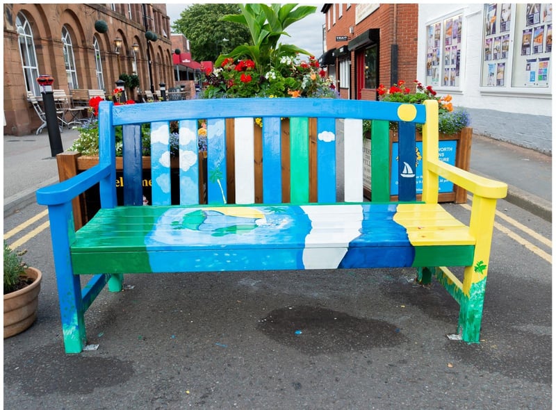 One of the painted benches in Station Road in Kenilworth