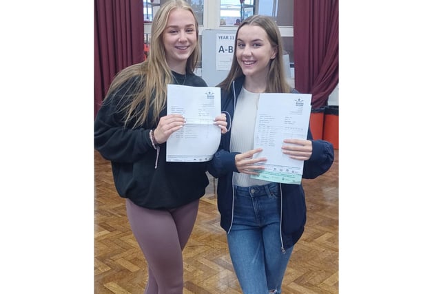Kineton High School pupils Isobel Lee and Grace Langridge after receiving their results. Photo supplied Kineton High School