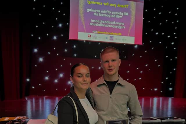 Award-winning Bobby with girlfriend Anya at the Rugby Borough Council awards night.