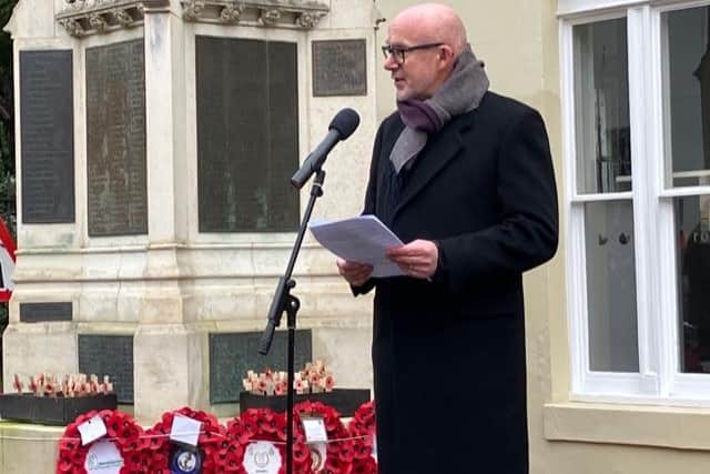 The MP for Warwick and Leamington, Matt Western, read a poem composed in the Terazin Ghetto by Pavel Friedmann. Photo by Rick Thompson