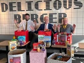 Donating food to people in Rugby.