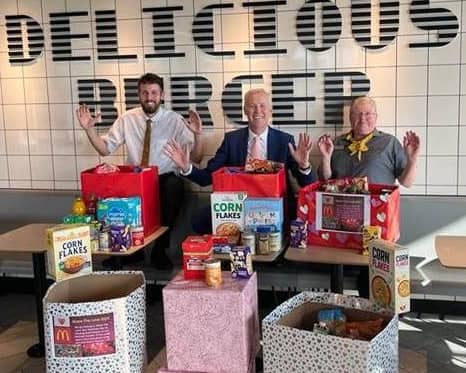 Donating food to people in Rugby.