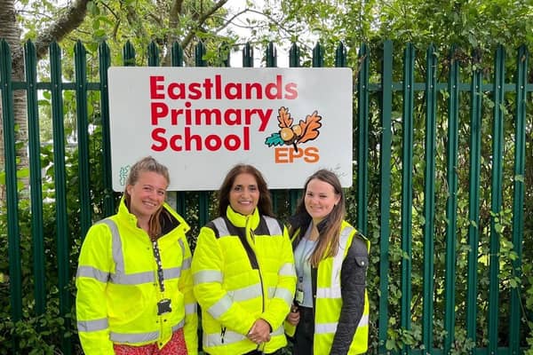 WCC Road Safety Officer Alice Edwards, Eastlands Primary School headteacher Suki Edwards, and WCC Road Safety Engineer Dan Loxley.