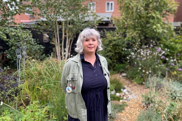 Dionne Sambrook in her Warwickshire garden