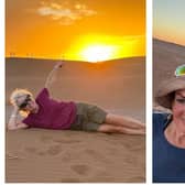 Michelle Love completed the dhallenge in memory of her dad. Right: Michelle and Sharon Goodfellow trekked 100km across the Sahara Desert, raising nearly £10,000 for Alzheimer's Society.