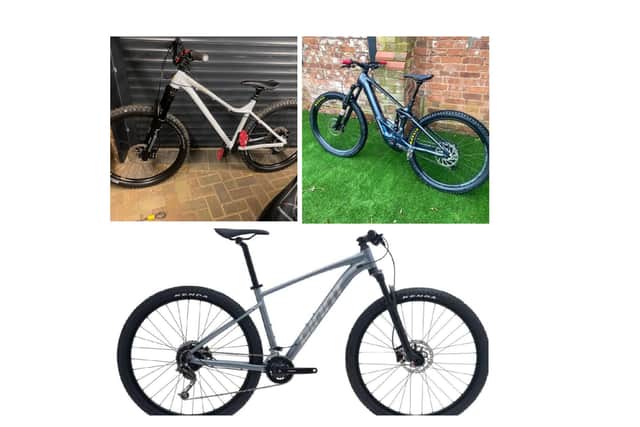 The three bicycles stolen were a dark grey and teal Orbea Wild 2023 (serial number 01191186857), a pale white Vitus Sentier VRW (serial number AJ11210378) and a Giant Talon 2 Knight Shield (serial number K9GK25952).