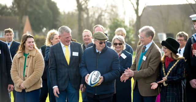 Helena Rowland; Stuart Andrew; His Honour Giles Forrester; Mark Pawsey and Rugby Mayor Carolyn Watson-Merret.