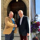 Left photo shows: Rector of St Mary’s Church, the Reverend Canon Angus Aagaard with John Edwards, chair of the tower project team. Photo supplied