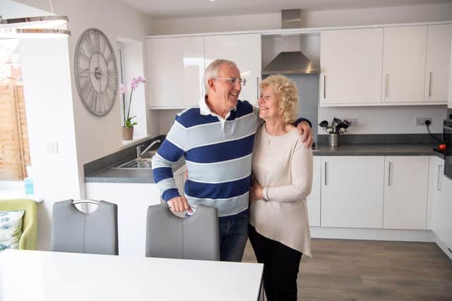 Pat and David Bryan in their new home at Bellway’s Astley Fields development in Bedford