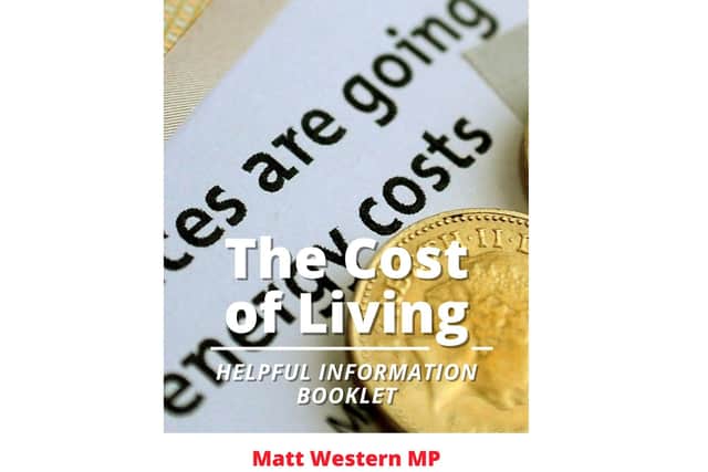Matt Western's Cost of Living booklet. Picture supplied.