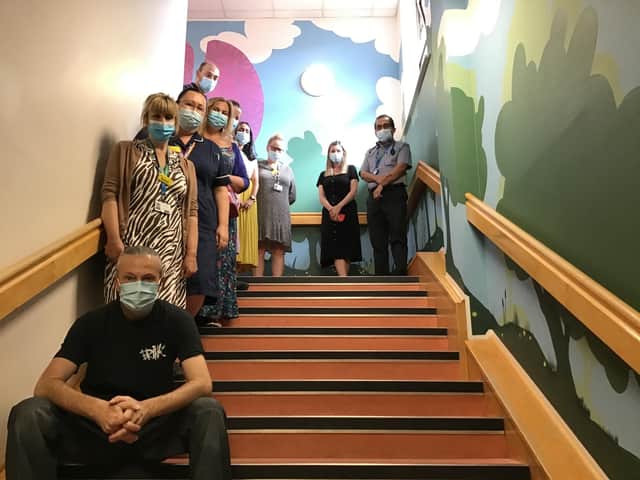 Escape Arts partnered with Leamington-based BRINK Contemporary Arts to help transform a large hospital stairwell at Warwick hospital, which was also supported by the SWFT Charity. Photo supplied