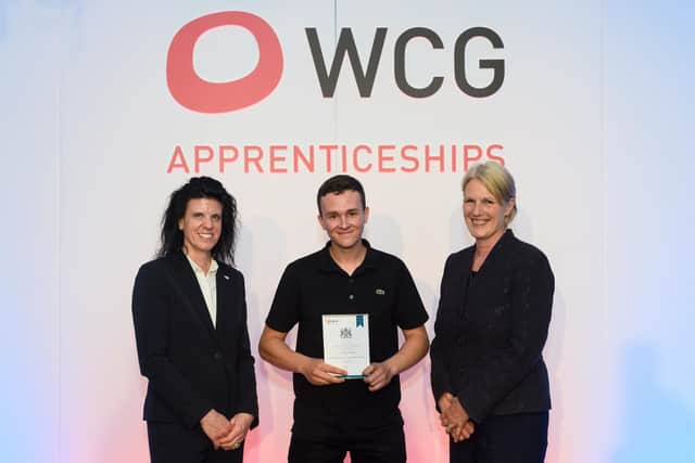 Angela Joyce, Jake Summers (Outstanding Apprentice for Land-based, Motor Vehicle and Construction) and Louise Bennett. Photo supplied