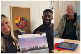 Left: Sam McCaffrey and Howard Robert – the Kenilworth Centre youth workers who provide mentoring at Kenilworth School and Sixth Form.
Right: Graham – a happy visitor at the Digital Tech Café.