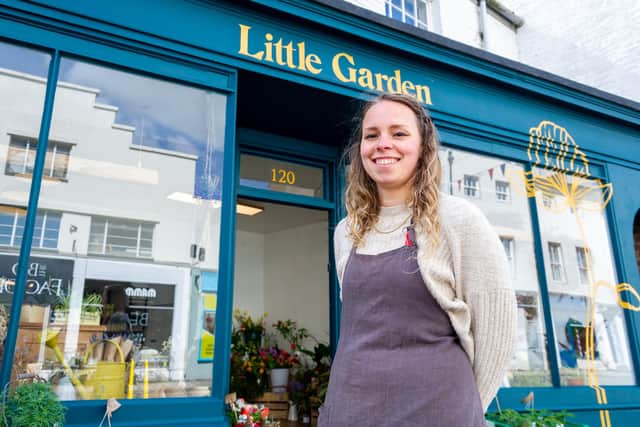 Lois Golding outside Little Garden, a new flower shop which has recently opened in Regent Street, Leamington. Picture by Mike Baker MDB.