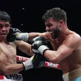 Leamington boxer Danny Quartermaine made it nine wins out of nine professional fights last weekend when he beat Mexican Christian Lopez Flores at  the Resorts World Arena in Birmingham. Picture courtesy of Reece Singh PR.