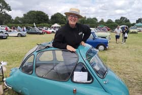 Jodie Nixon in the quirky bubble car.