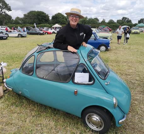 Jodie Nixon in the quirky bubble car.