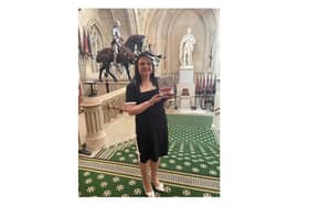 Mandy Sanghera with her OBE medal at Windsor Castle. Picture supplied.
