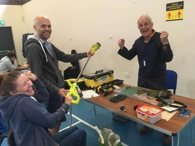 There was a big ‘yay’ moment at the July Repair Cafe when after much disassembling, untangling and re-assembling this strimmer began to work again. Picture submitted.