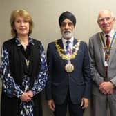 Left to right: Jayne Topham, Town Clerk, Cllr Parminder Singh Birdi, Warwick Mayor and Warwick Rotary President Keith Talbot. Photo supplied