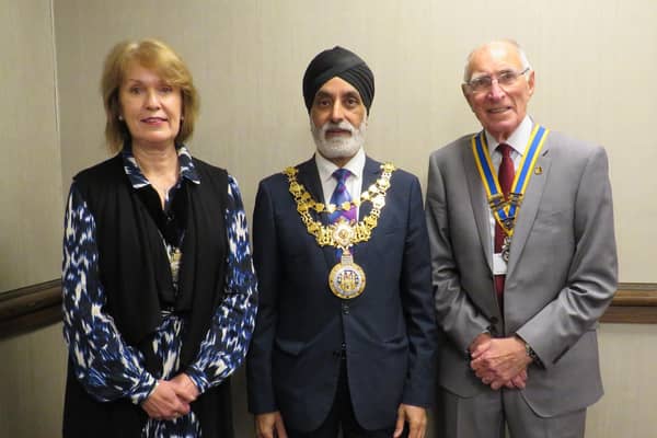 Left to right: Jayne Topham, Town Clerk, Cllr Parminder Singh Birdi, Warwick Mayor and Warwick Rotary President Keith Talbot. Photo supplied