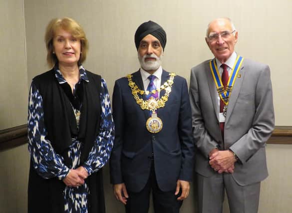 Left to right: Jayne Topham, Town Clerk, Cllr Parminder Singh Birdi, Warwick Mayor and Warwick Rotary President Keith Talbot. Photo supplied